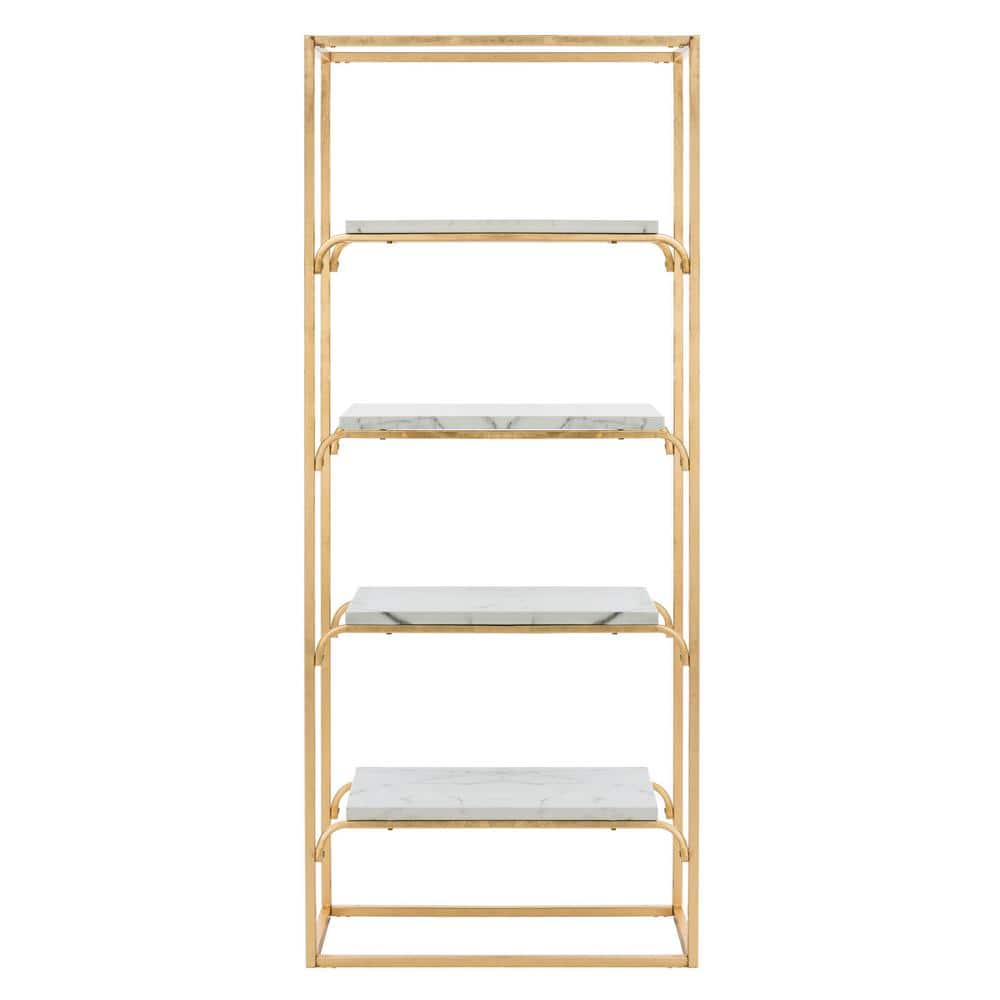 Transitional Gold & White Marble Veneer 4-Tier Etagere