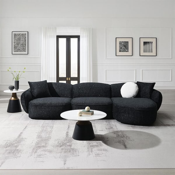 Lucifer 127 in. 3-Piece Fabric Modular Sectional Sofa with 3-Pillows in. Black and White Shimmer
