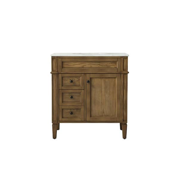 Unbranded Timeless Home 32 in. W x 21.5 in. D x 35 in. H Single Bathroom Vanity in Driftwood with White Marble