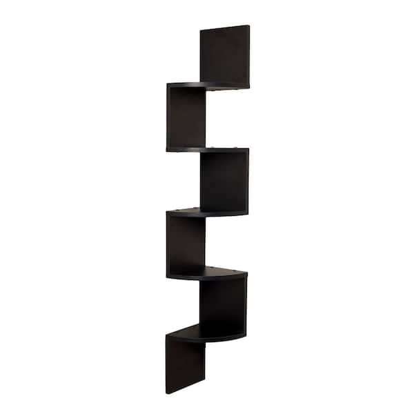 DANYA B Zig Zag 7.75 in W x 7.75 in. D Floating Laminate Corner Wall Decorative Shelf in Black Finish