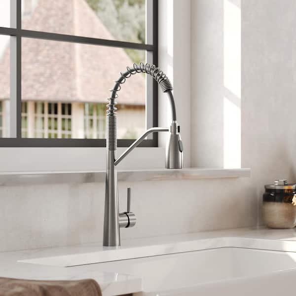 20 in. Height 360° Spout Swivel Spring Single Handle Pull Out Sprayer Faucet with Stainless Steel in Brushed Nickel