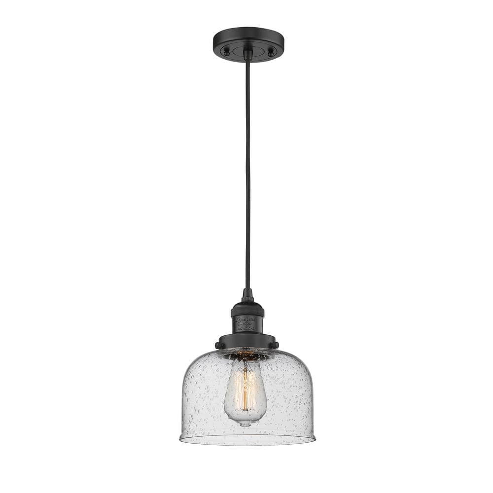 Innovations Bell 1-Light Matte Black Seedy Shaded Pendant Light with ...