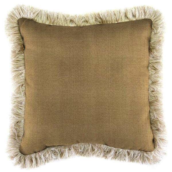 Jordan Manufacturing Sunbrella Linen Straw Square Outdoor Throw Pillow with Canvas Fringe