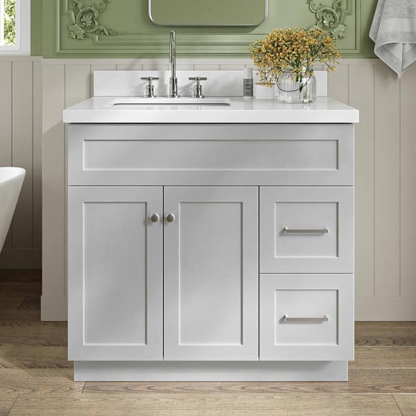 ARIEL Hamlet 37 in. W x 22 in. D x 36 in. H Bath Vanity in Grey with Pure White Quartz Top