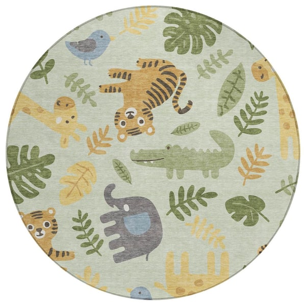 Chantille Machine Washable Indoor/Outdoor Abstract ACN2578 Mint 8 ft. x 8 ft. Round Rug