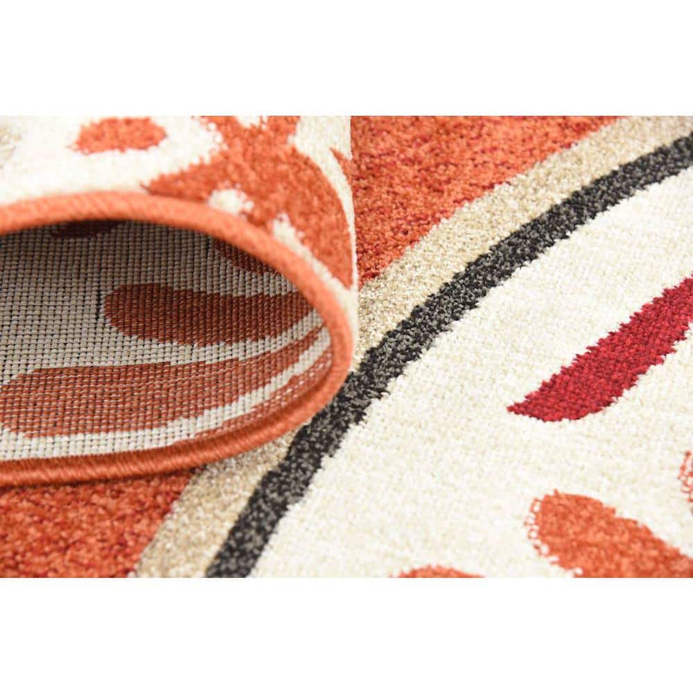 Terracotta and Beige Synthetic Rectangular Outdoor Area Rug