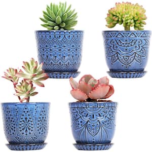 Bohemian 3.7 in. L x 4 in. W x 4 in. H Blue Ceramic Round Indoor Planter (4-Pack)