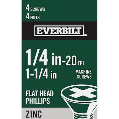 1/4 in.-20 x 1-1/4 in. Phillips Flat Head Zinc Plated Machine Screw (4-Pack)