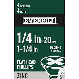 1/4 in.-20 x 1-1/4 in. Zinc Plated Phillips Flat Head Machine Screw (4-Pack)