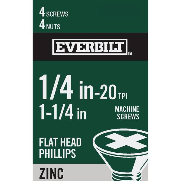 Everbilt 1/4 in.-20 x 1-1/4 in. Zinc Plated Phillips Flat Head Machine Screw (4-Pack)