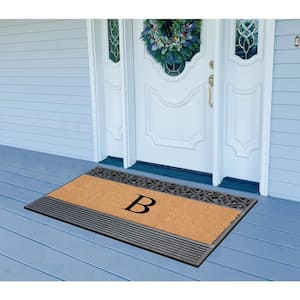 A1HC Floral Stripe Black/Beige 24 in. x 36 in. Rubber and Coir Heavy Duty Easy to Clean Monogrammed B Door Mat