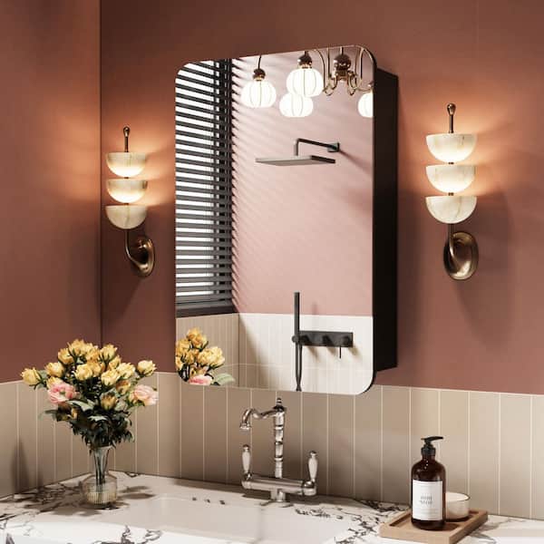 16 in. W x 24 in. H Rounded Corner Frameless Rectangular Recessed or Surface Mount Medicine Cabinet with Mirror