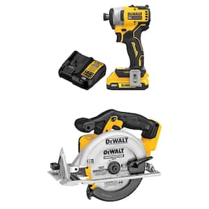 ATOMIC 20V MAX Lithium-Ion Brushless Cordless Compact 1/4 in. Impact Driver and Circular Saw with 2Ah Battery & Charger
