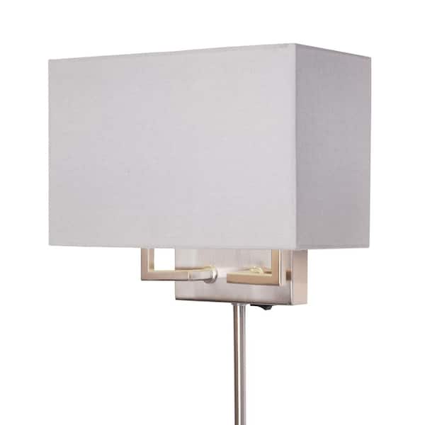 Home Decorators Collection 2-Light Brushed Nickel Dual Mount Wall Sconce with Fabric Shade and Bulbs Included T20