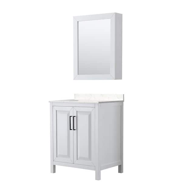 Wyndham Collection Daria 30 in. W x 22 in. D x 35.75 in. H Single Bath Vanity in White with Carrara Cultured Marble Top and Mirror