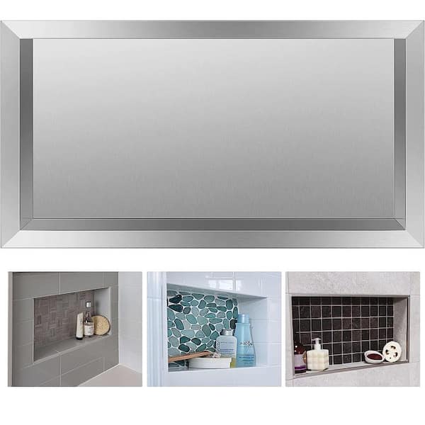 SEEUTEK Luna 24 in. W x 12 in. H x 3.95 in. D Stainless Steel Single Shelf Shower Niche for Shampoo, Toiletry Storage in Silver