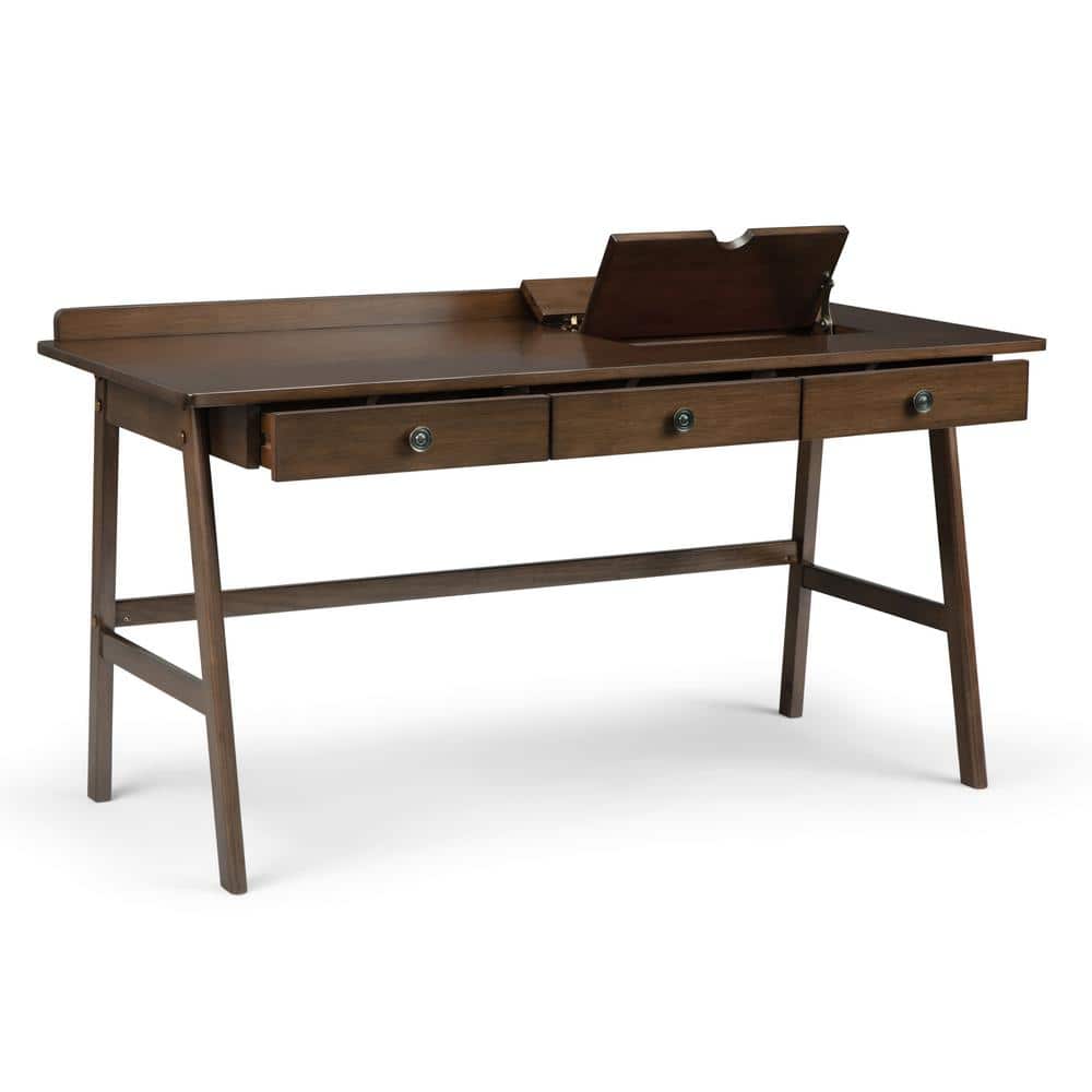 Rylie Natural Aged Brown Solid Wood Desk with USB and Power Outlet