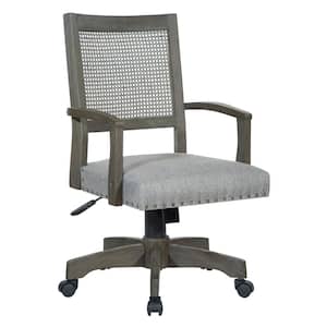 Wood Bankers Series Deluxe Office Chair with Antique Grey Finish Frame and Grey Fabric Seat