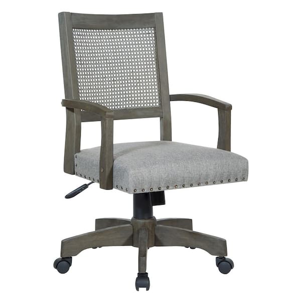 Office Star Products Wood Bankers Series Deluxe Office Chair with Antique Grey Finish Frame and Grey Fabric Seat