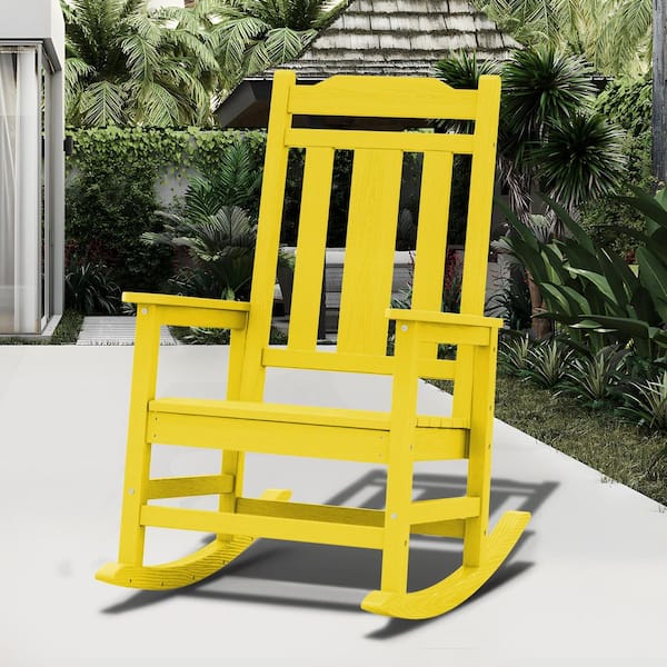 JEAREY Yellow HDPE Plastic Adirondack Chair Outdoor Rocking Chair for Patio and Garden (1-Pack)