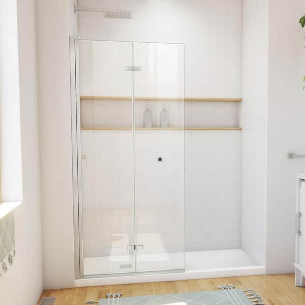 DreamLine Aqua-Q Fold 33 1/2 in. W x 72 in. H Bi Fold Frameless Shower Door in Brushed Nickel Finish with Clear Glass