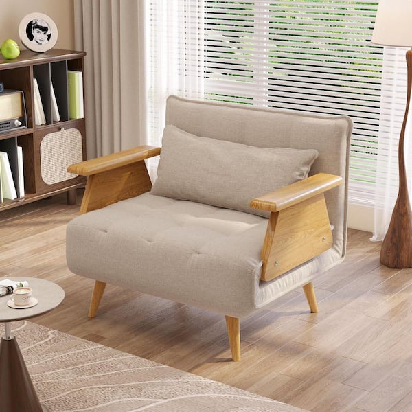 JASIWAY 36.6 in. Beige Twin Sleeper Size Folding Linen Sofa Bed
