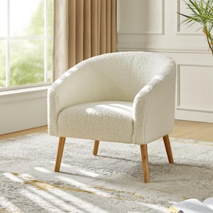 Rose Modern Ivory 30 in. W Boucle Armchair with Solid Wood Legs