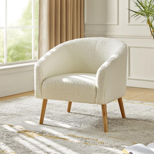 JAYDEN CREATION Rose Modern Ivory 30 in. W Boucle Armchair with Solid Wood Legs