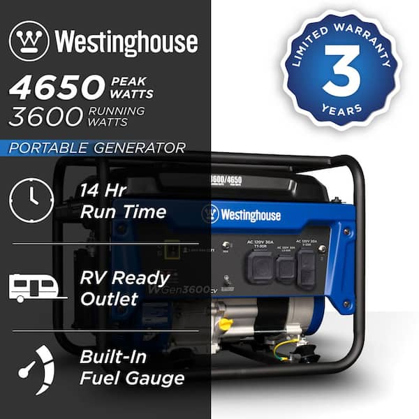 4,650/3,600-Watt Gas Powered Portable Generator with Recoil Start