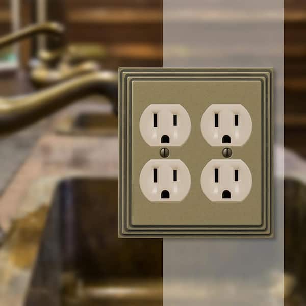 Tiered 2 Gang Duplex Metal Wall Plate - Rustic Brass