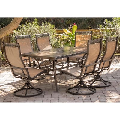 Monaco 7-Piece Aluminum Outdoor Dining Set with Rectangular Tile-Top Table and Contoured Sling Swivel Chairs