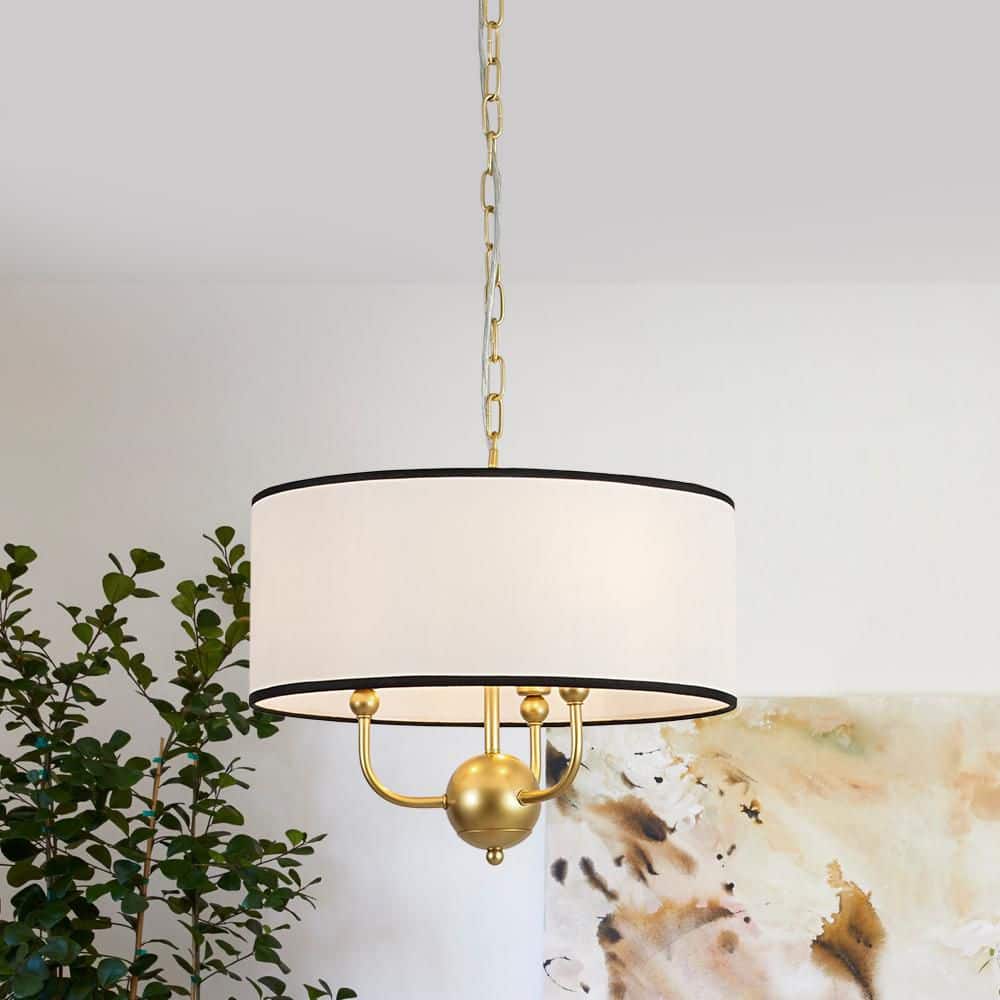 Haven 3-Light 15.7-in W Painted Gold Drum Shade Pendant Light with Fabric for Dining Room and Living Room price history on PriceWatchPro