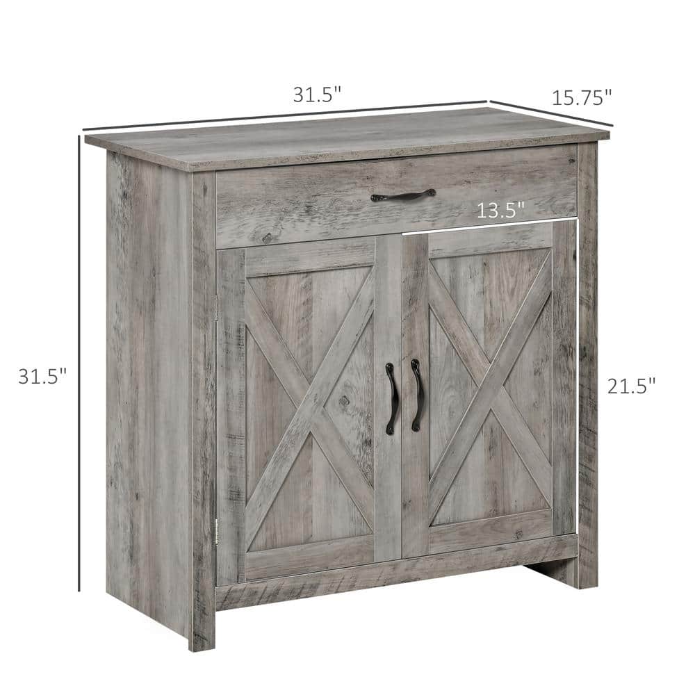 Gray Wash Rustic Farmhouse Barn Door Style Sideboard Cabinet