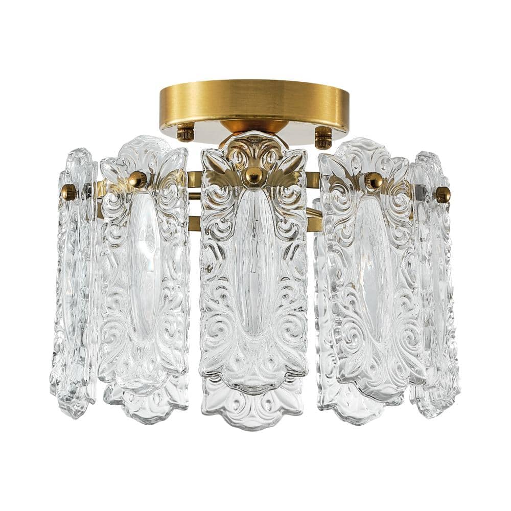 Vintage Gold Semi-Flush Mount Ceiling Light, 1-Light Modern Embossed Clear Hallway Light Fixture for Entryway Bedroom price history on PriceWatchPro