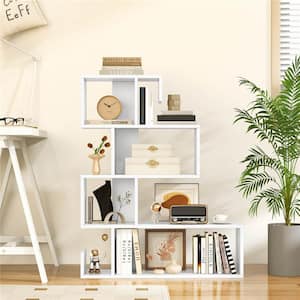 39.5 in. Tall White Wood 5-Shelf S-Shaped Bookcase with Open Cubes Anti-Toppling Kits Freestanding Bookcase