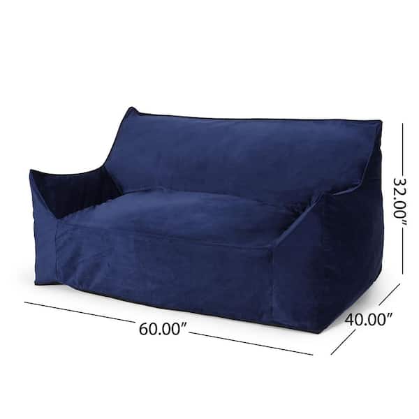 Blue Microsuede-Velvet Oversized 2-Seater Bean Bag Sofa with Removable Cover and Armrests