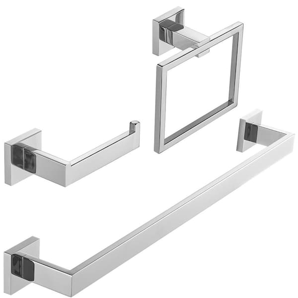 BWE 3-Piece Bath Hardware Set with towel holder for bathroom wall Toilet Paper Holder and Towel Ring in Polished Chrome