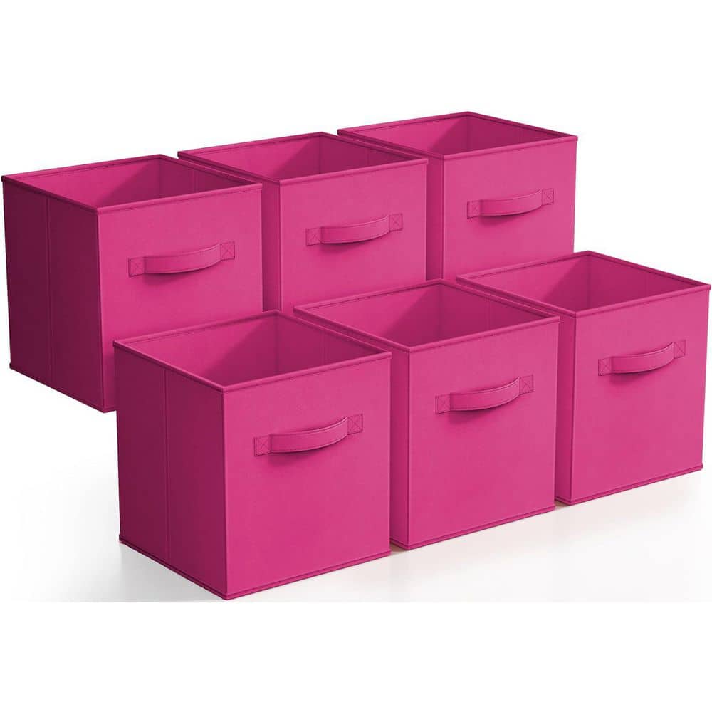Foldable Storage Cubes with Handles Pink 10.5 in. x 11 in. Fabric Decorativ