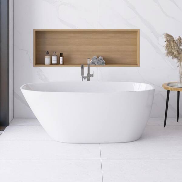 Johanna 59 in. x 30 in. Acrylic Flatbottom Freestanding Soaking Bathtub in White Johanna 59 in. x 30 in. Acrylic Flatbottom Freestanding Soaking Bathtub in White