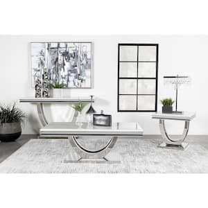Adabella 55 in. White and Chrome U-base Rectangle Faux Marble Top Console Table