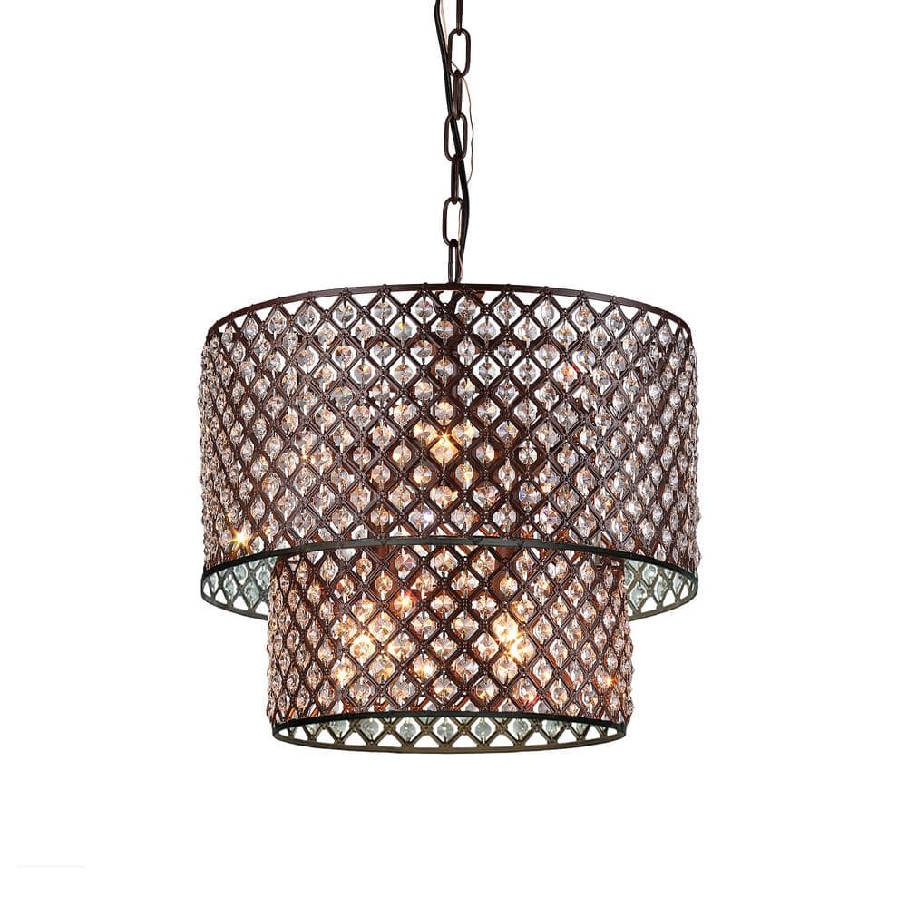 Antique Bronze Brilliance Drum Chandelier with Glass Crystals