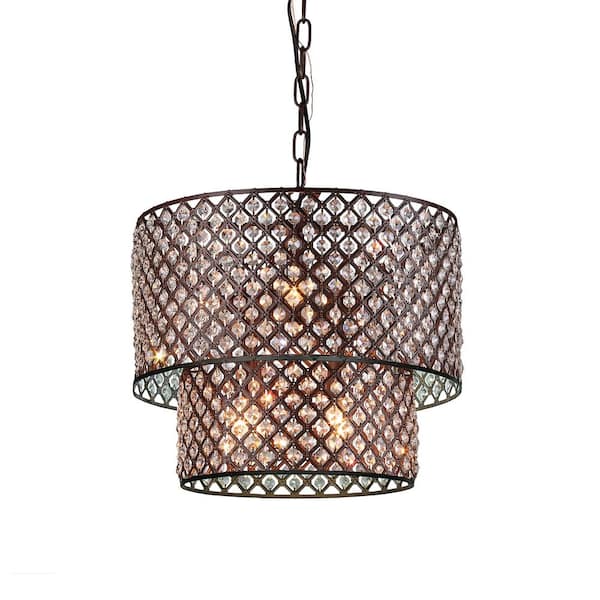 Bernadette 8-Light Antique Bronze Indoor Crystal Chandelier with Shade