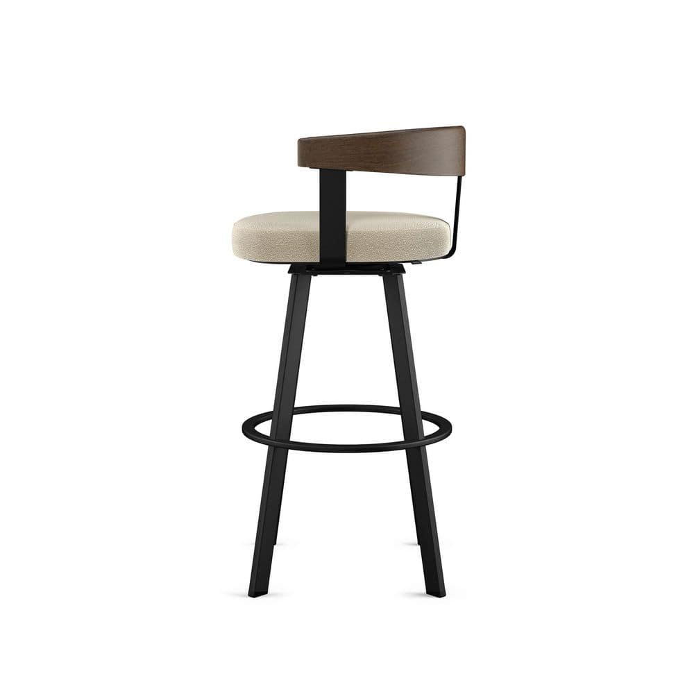 Lars Cream Boucle Swivel Counter Stool with Black Metal and Wood Backrest