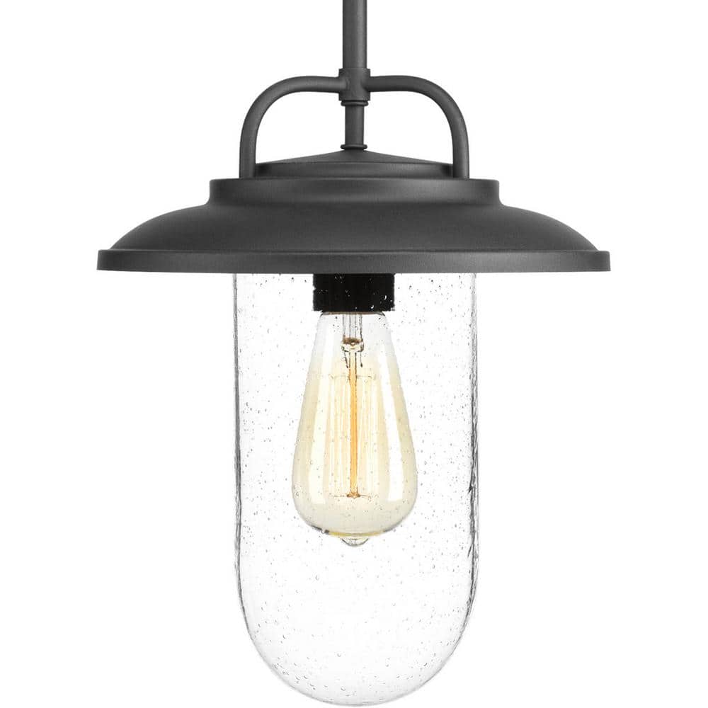 Beaufort Black Steel Hanging Lantern with Seeded Glass Shade