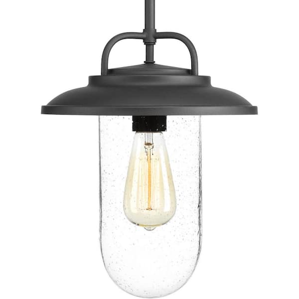 Progress Lighting Beaufort Collection 1-Light Textured Black Clear Seeded Glass Farmhouse Outdoor Hanging Lantern Light