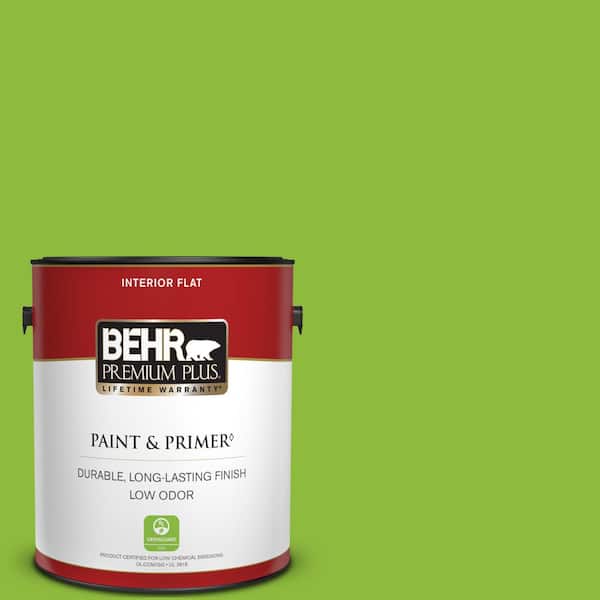 BEHR PREMIUM PLUS 1 gal. #S-G-420 Limeade Flat Low Odor Interior Paint & Primer
