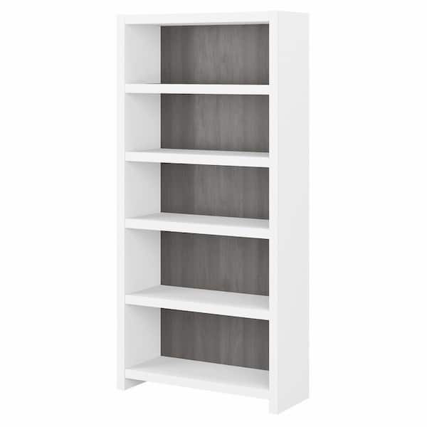 Bush Furniture Echo 31.61 in. Wide Pure White/Modern Gray 5 Shelf Standard Bookcase