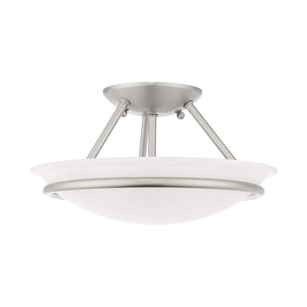 Elegant Alabaster Glass Bowl 2-Light LED Semi Flush Mount in Brushed Nickel