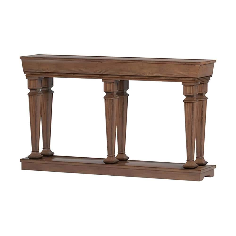 Oak Brown 60" Wooden Console Table with Bottom Shelf