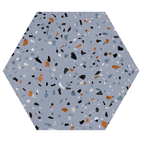 ANDOVA Kallisto Wink Blue 8 in. x 9 in. Hexagon Terrazzo Look Matte Porcelain Floor and Wall Tile (9.9 sq. ft. /Case)